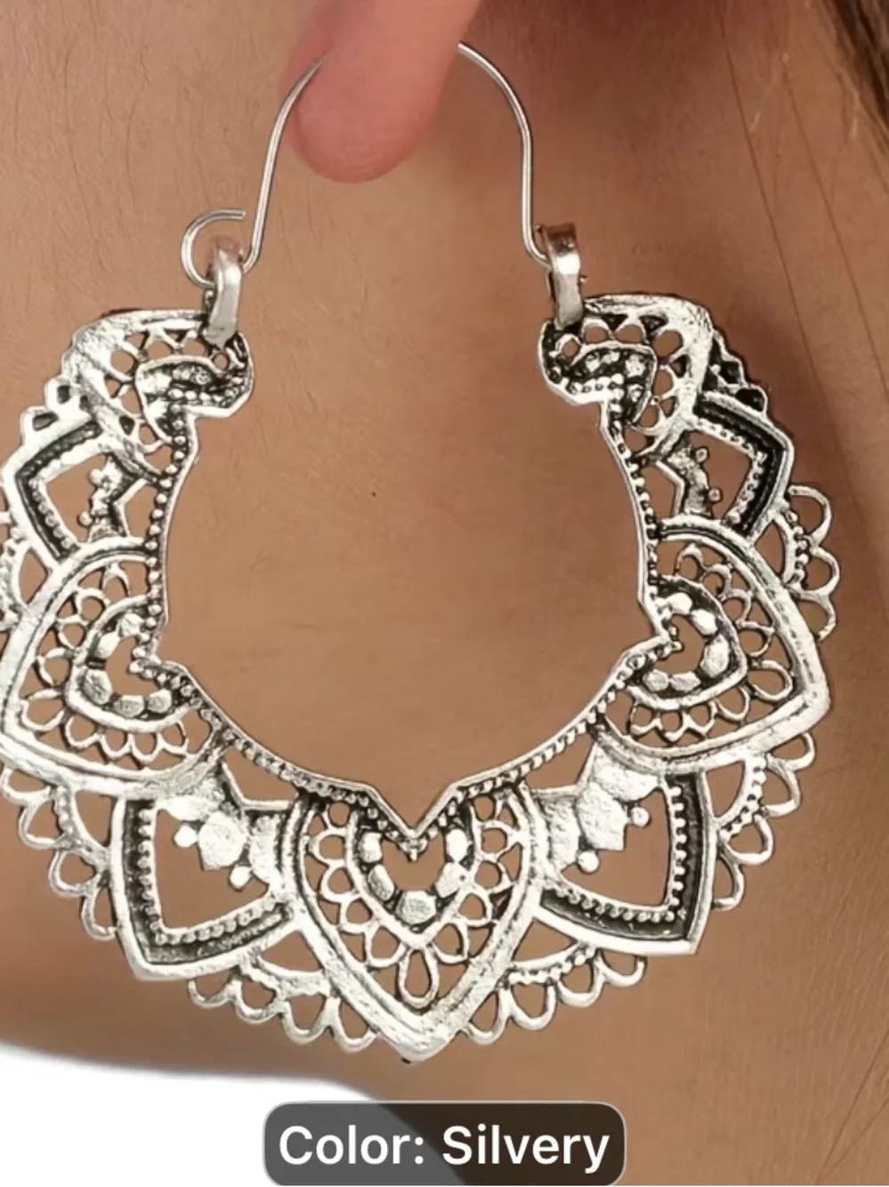 Intricate vintage Silver Filigree Hoop Earrings - Women's Jewelry